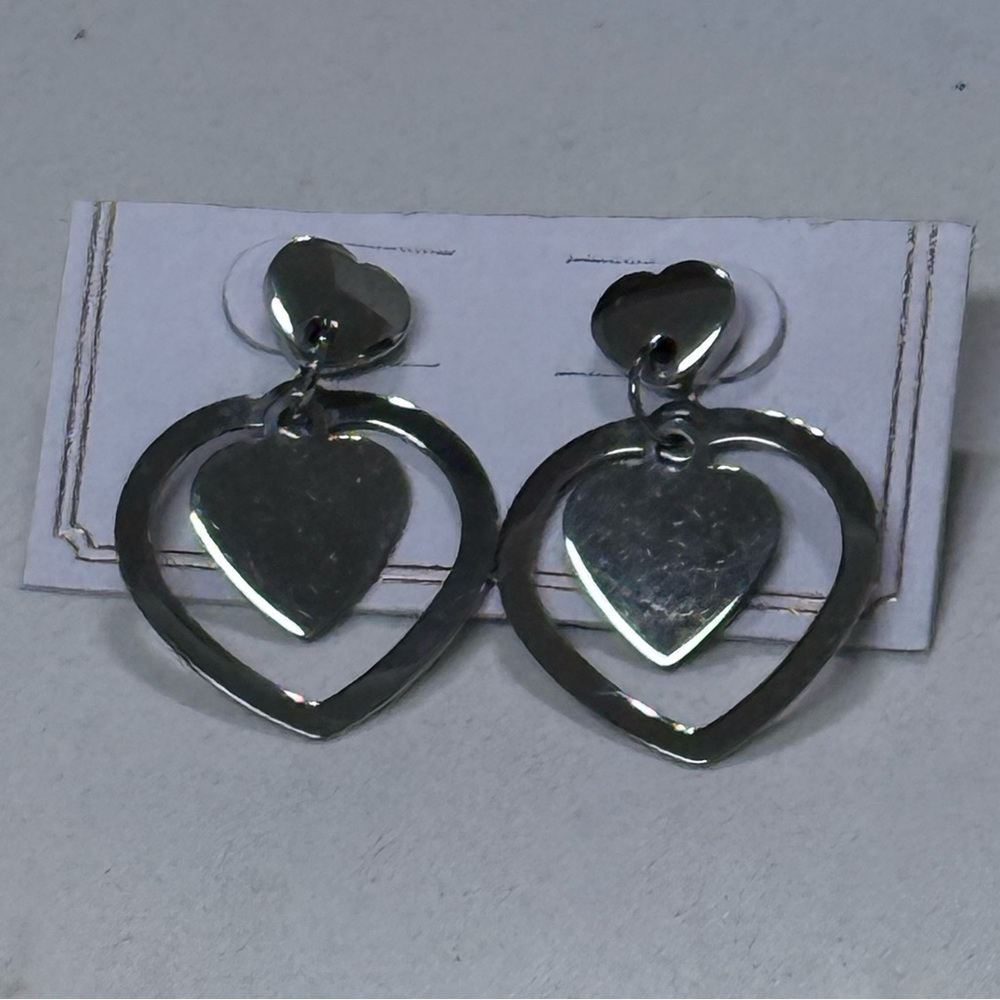 Silver Silver Heart Drop Dangle Earrings